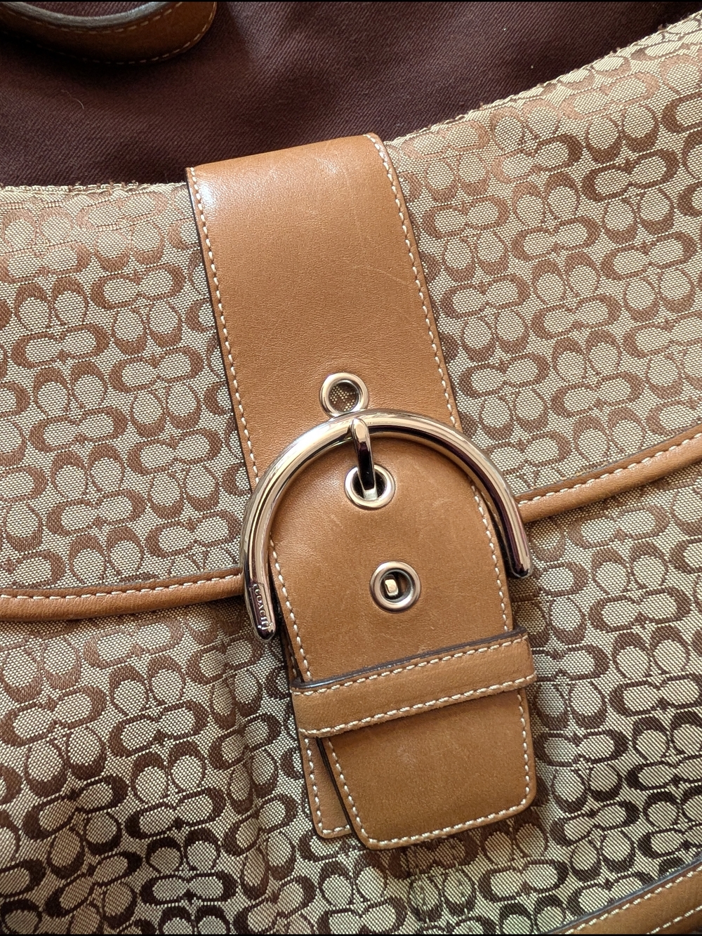 Coach Tan Signature Soho Canvas Saddle Shoulder Bag-Large - Picture 12 of 12